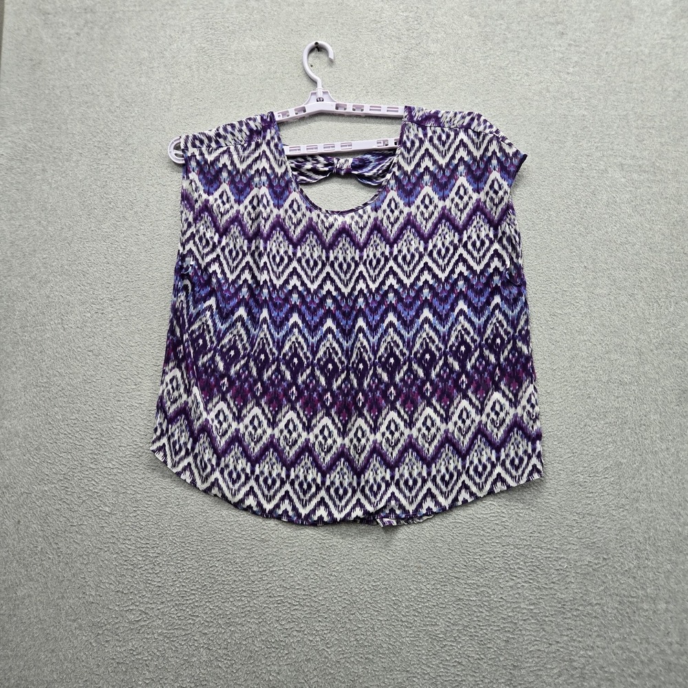 Torrid Women Blouse 2 Purple Geometric Scoop Neck Short Sleeve Artsy Office